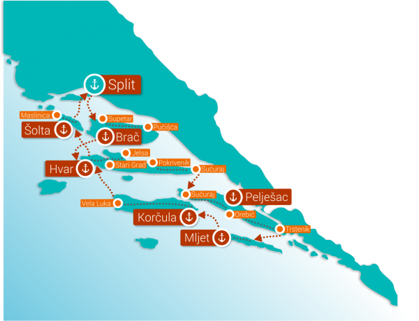 TE+&+P+Split+South+2020+karta Cruise & Cycle Croatia Split