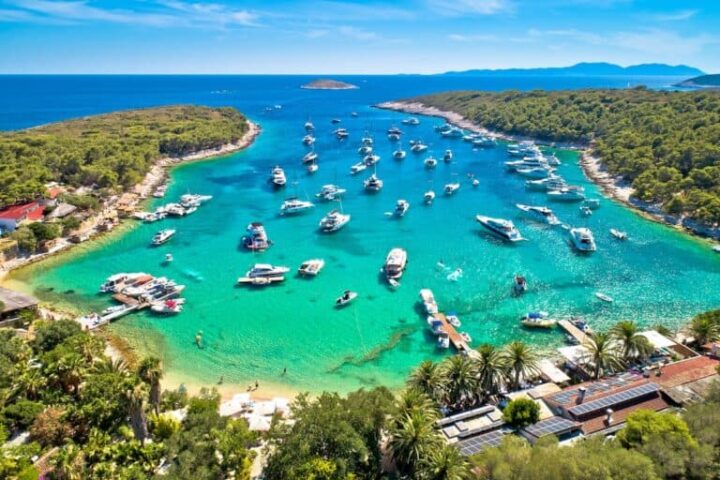 Aerial View Of Palmizana, Sailing Cove And Turquoise Beach On Pakleni Otoci Islands